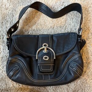 Coach Black Leather Shoulder Bag with Silver Accents